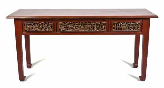 Appraisal: A Chinese Red Lacquer and Parcel Giltwood Console Table the