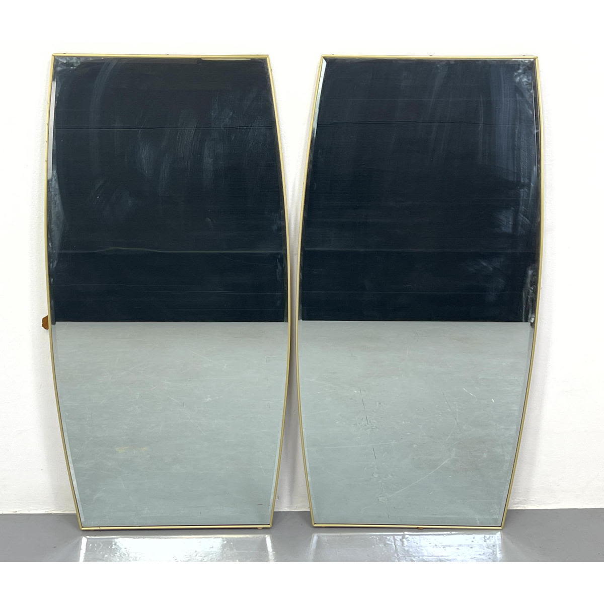 Appraisal: Pr McCobb Style Metal Frame Mirrors Bowed Sides Modernist Dimensions