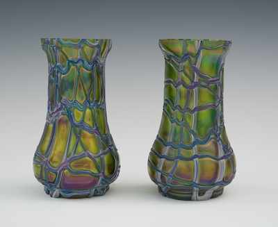 Appraisal: A Pair of Glass Vases Attributed to Loetz Yellow glass