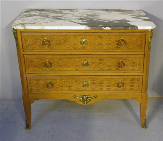 Appraisal: th century French kingwood and parquetry inlaid marble topped commode