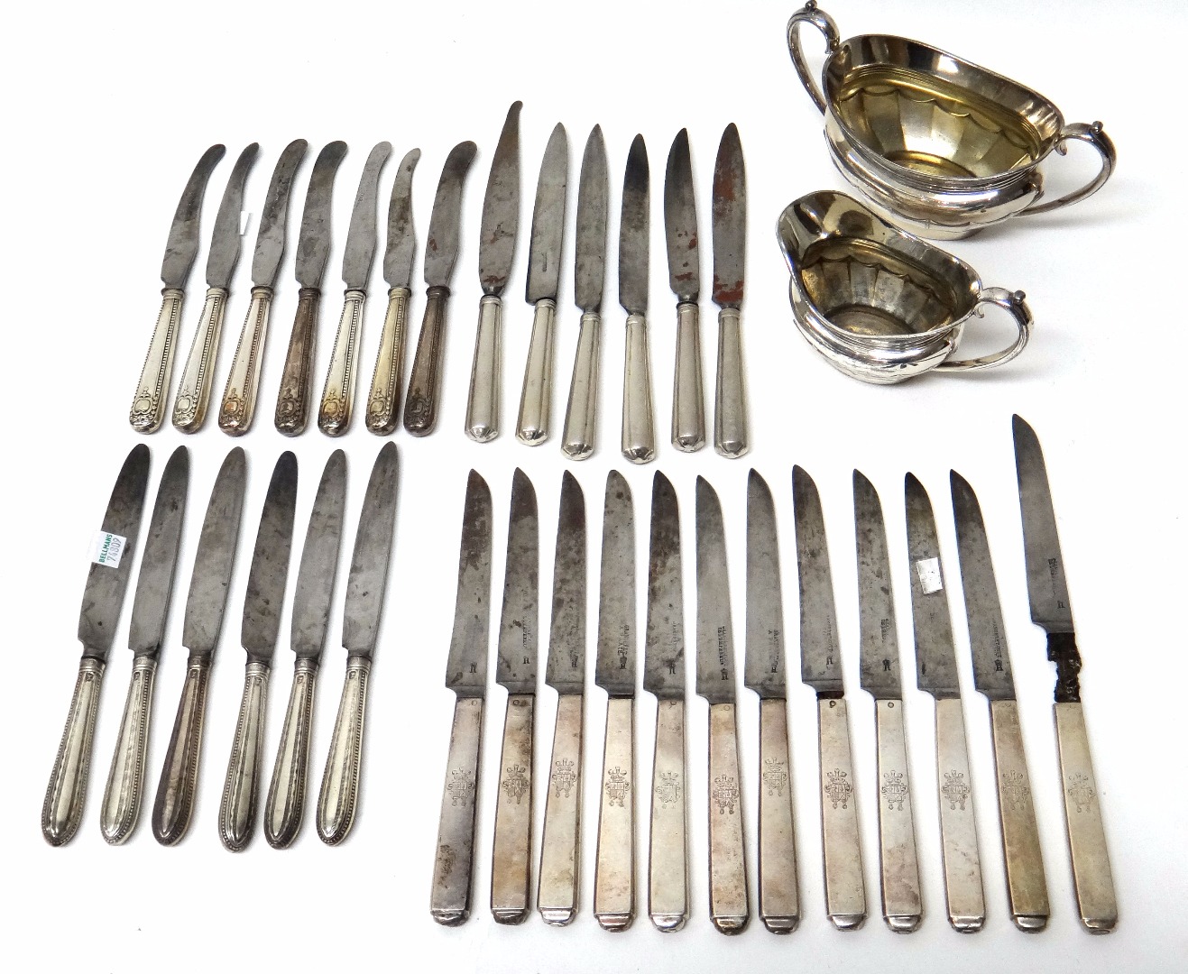 Appraisal: Six silver handled knives with steel blades the handles with