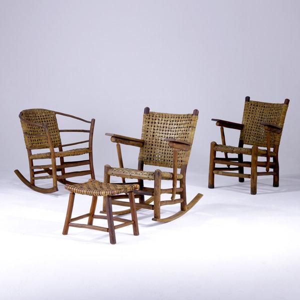 Appraisal: OLD HICKORY Rustic porch furniture grouping consisting of a matching