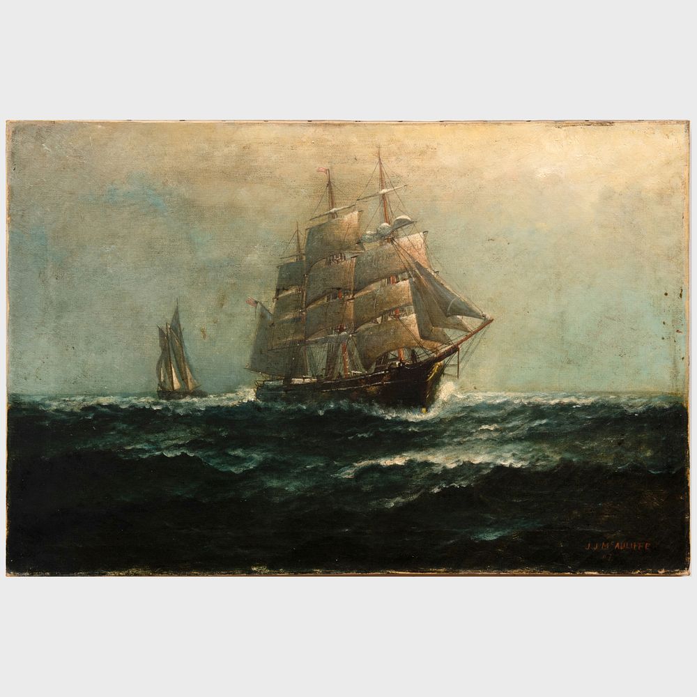 Appraisal: James J McAuliffe - Rough Seas Oil on canvas signed