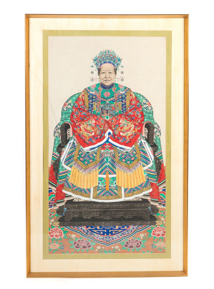 Appraisal: Chinese ancestor portrait scroll painting on silk Chinese ancestor portrait