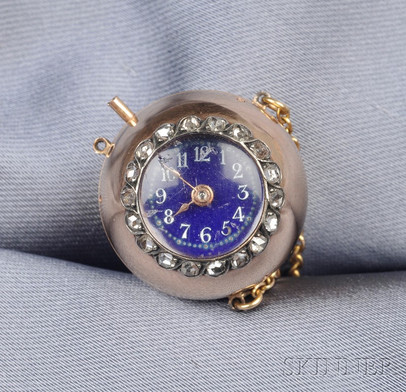 Appraisal: Antique Gold and Diamond Ball Watch Pendant Patek Philippe the