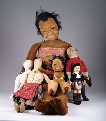 Appraisal: LOT OF SIX OLD CLOTH DOLLS Two are black including