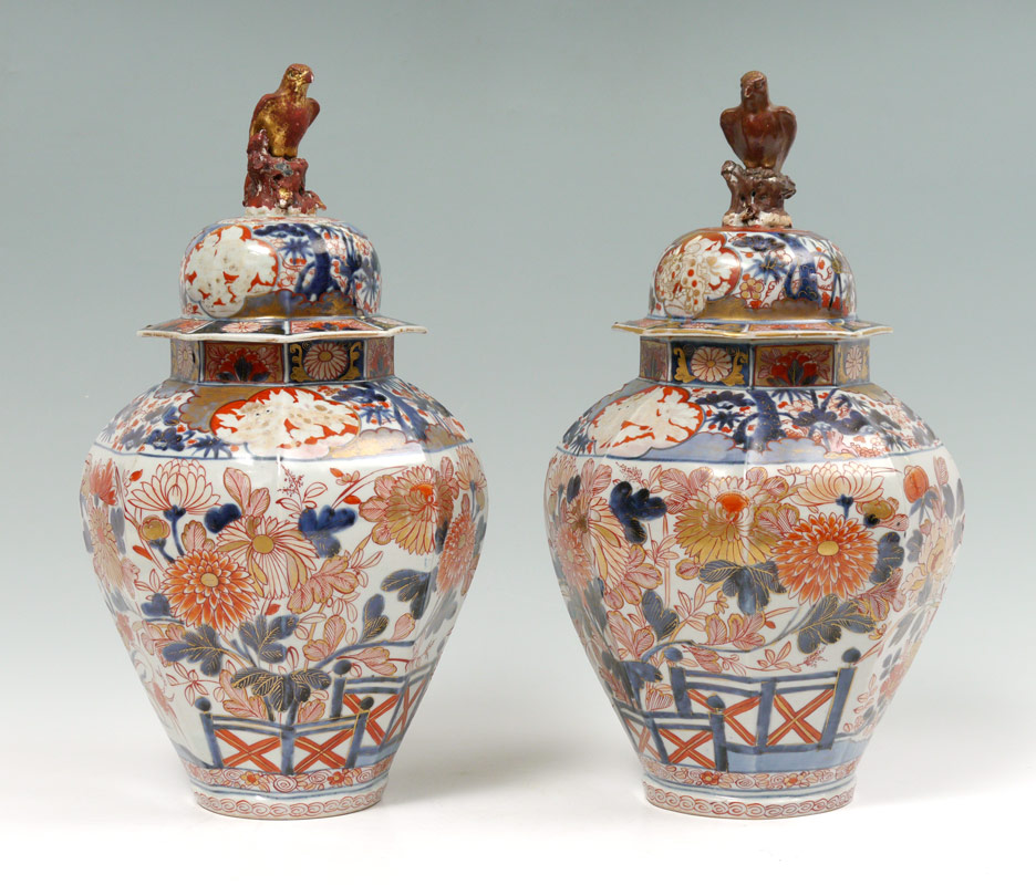 Appraisal: PAIR JAPANESE IMARI COVERED VASES Pair of '' baluster covered