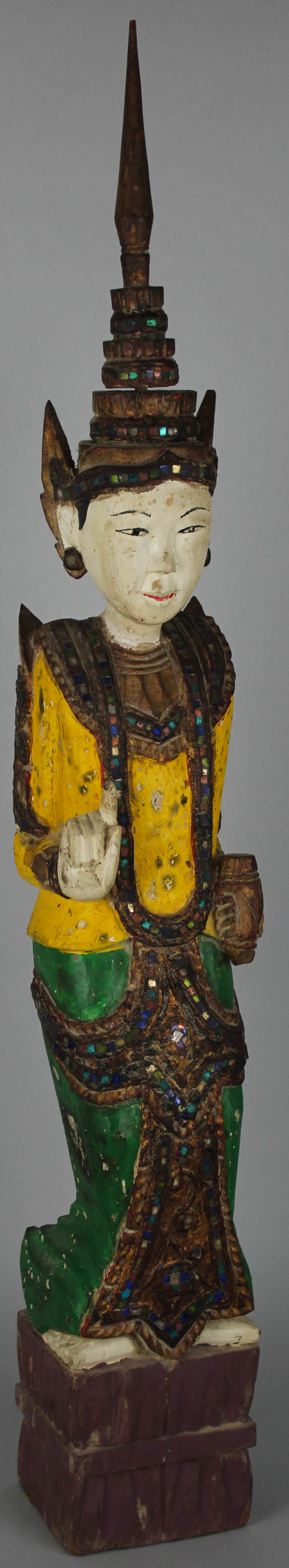 Appraisal: THAI PAINTED AND INLAID FIGURE OF A LADY carved standing