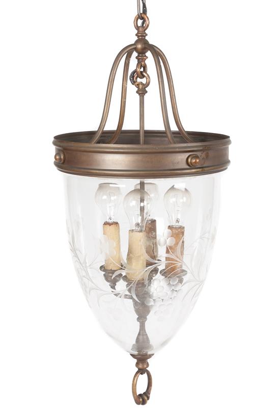 Appraisal: Sale Lot A Brass and Etched Glass Lantern of inverted