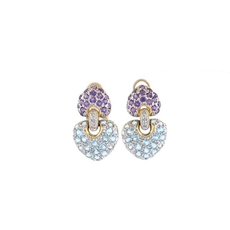 Appraisal: Diamond And Colored Stone Heart Earrings Diamond And Colored Stone