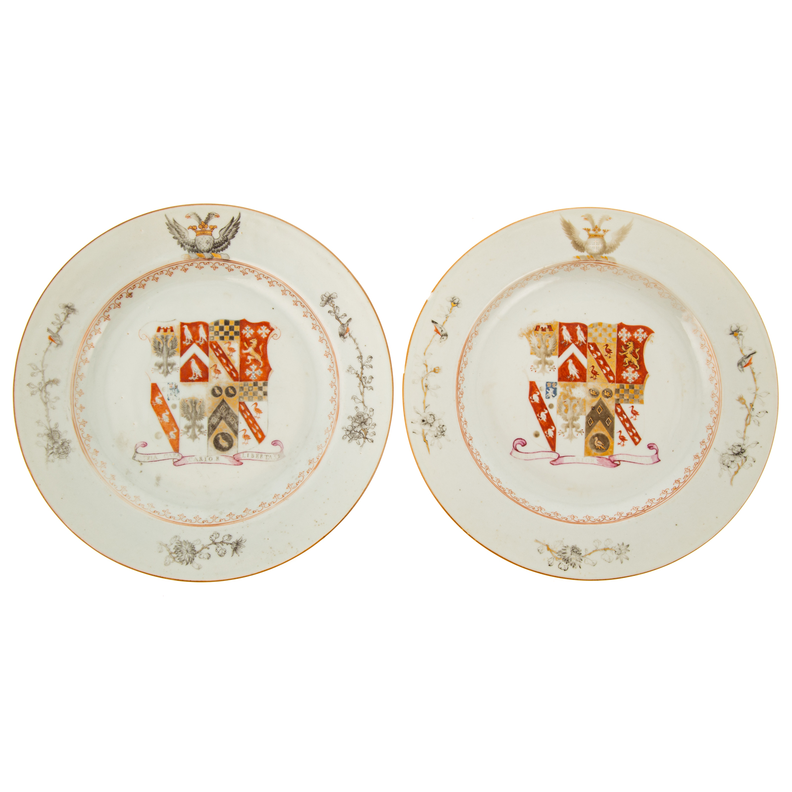 Appraisal: TWO ENGLISH MARKET CHINESE EXPORT ARMORIAL PLATES Early Qianlong Era