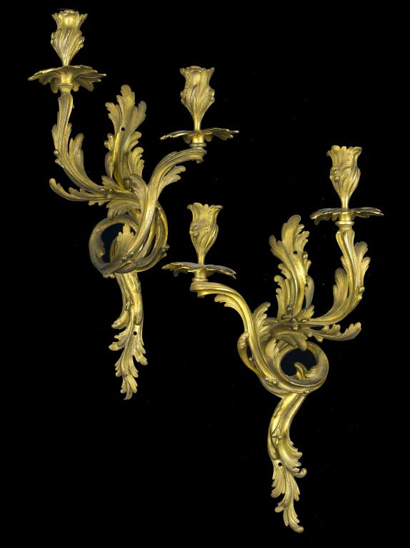 Appraisal: A PAIR OF FRENCH GILT BRONZE WALL LIGHTS the two