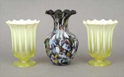 Appraisal: Contemporary Millefiori Glass Vase Together with a pair of opalescent