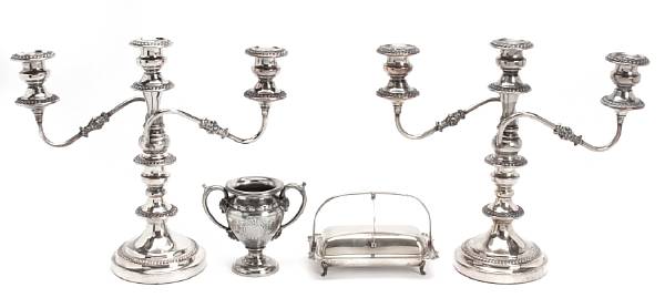 Appraisal: A group of silverplated table articles Comprising circular tripod tray