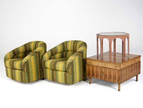 Appraisal: MODERN FURNITURE Four items two lounge chairs upholstered in green