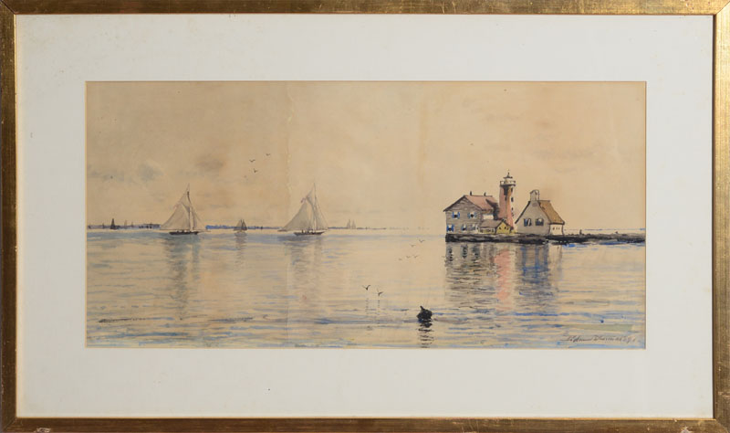 Appraisal: EDMUND DARCH LEWIS - NARRAGANSETT LIGHTHOUSE Watercolor on paper signed