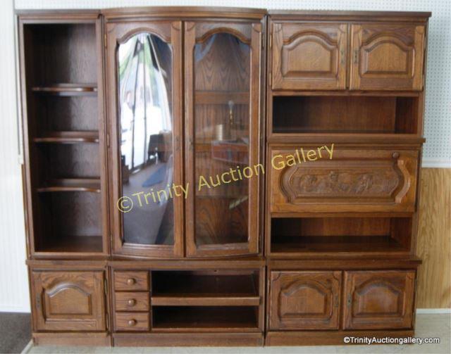 Appraisal: German Schrunk Oak Sectional Storage Display This is for a