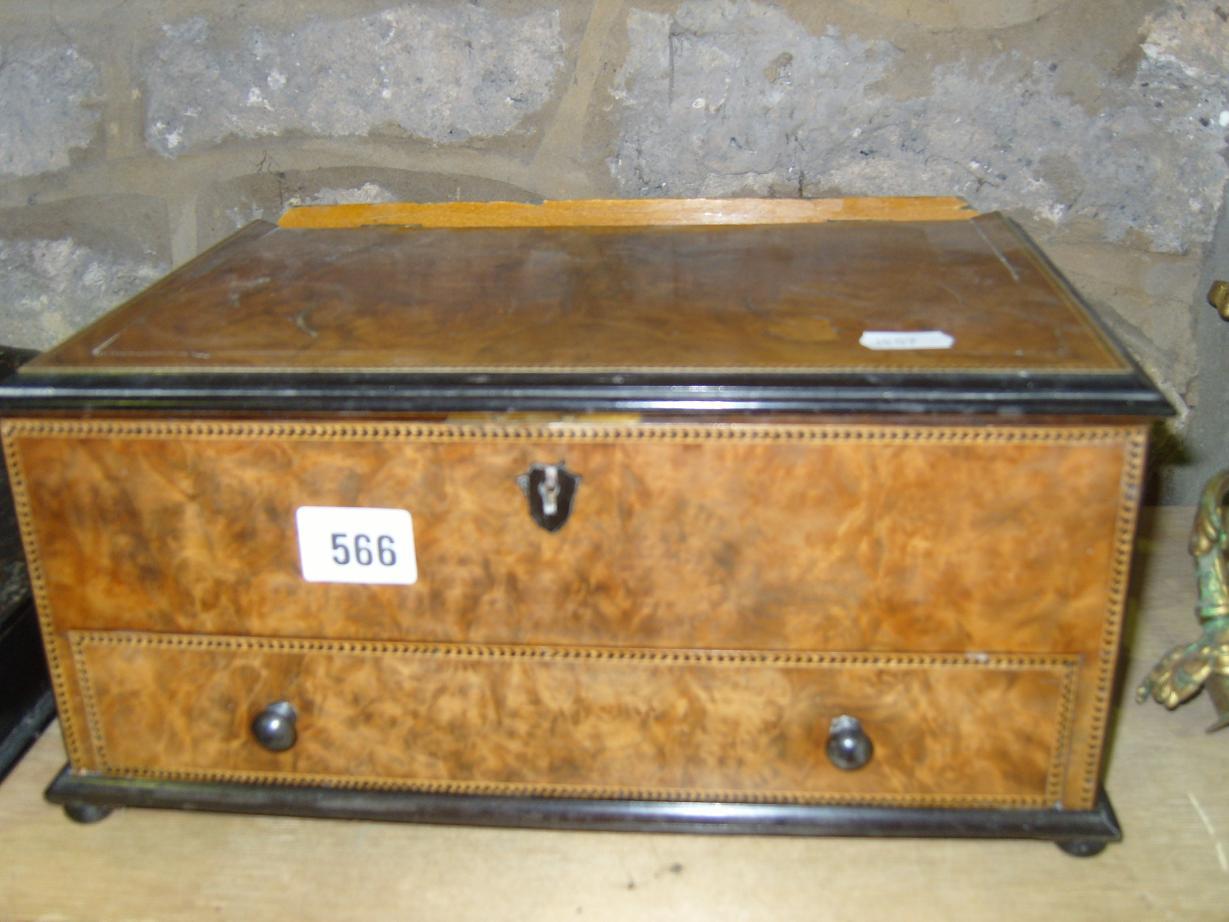 Appraisal: A th century walnut box with inlaid chevron decoration fitted