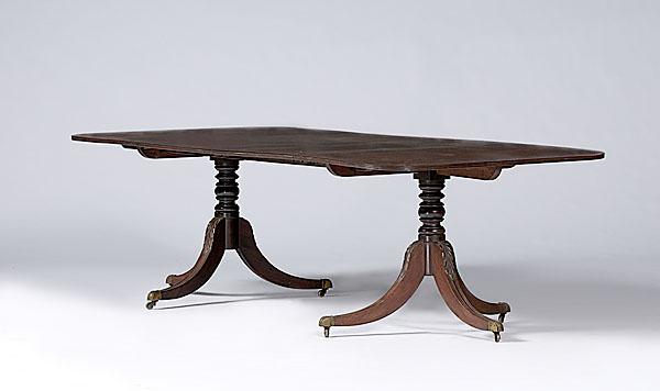 Appraisal: ENGLISH TWO-PEDESTAL DINING TABLE Mahogany two-pedestal Regency-style dining table with