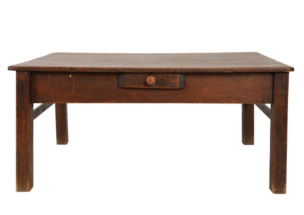 Appraisal: ANTIQUE PINE TABLEwith one drawer Condition splits to top top