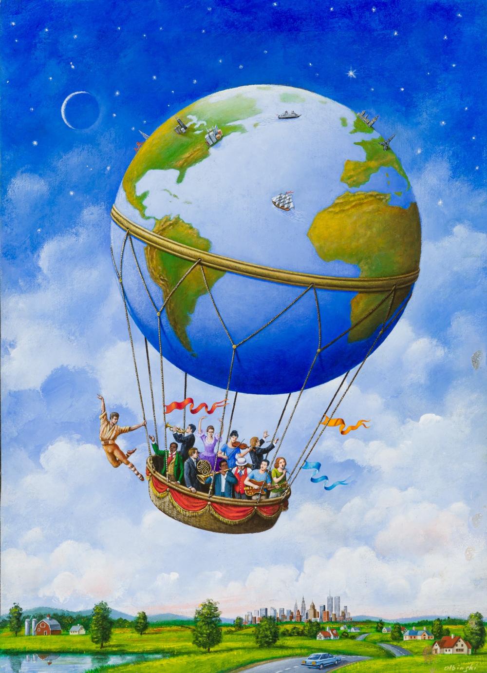 Appraisal: RAFAL OLBINSKI Polish b Hot Air Balloon oil on board