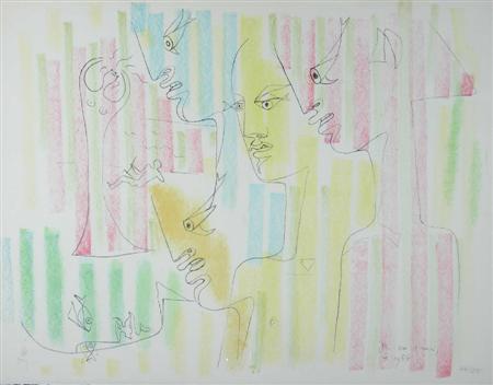 Appraisal: JEAN COCTEAU FRENCH - FACES Screenprint signed numbered and dated