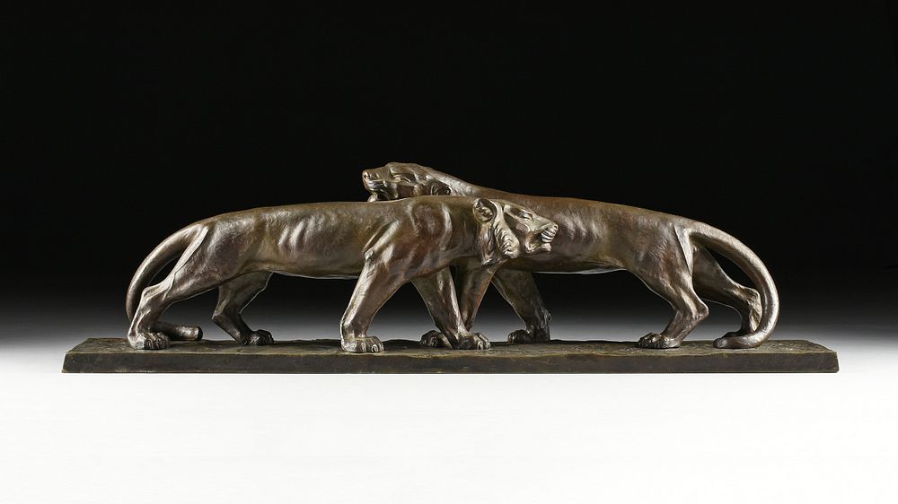 Appraisal: ALBERTO BAZZONI Italian - A BRONZE ANIMAL GROUP Courting Panthers