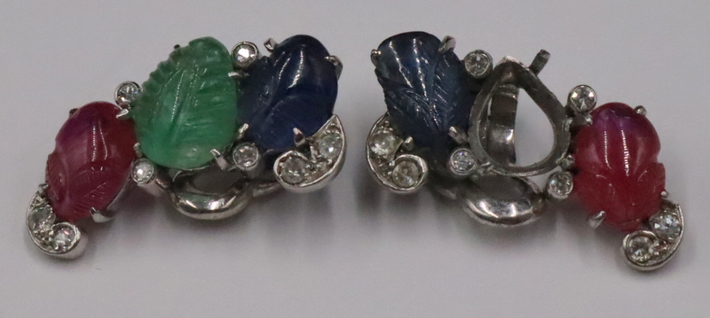 Appraisal: JEWELRY PAIR OF COLORED GEM AND DIAMOND EAR CLIPS Pair