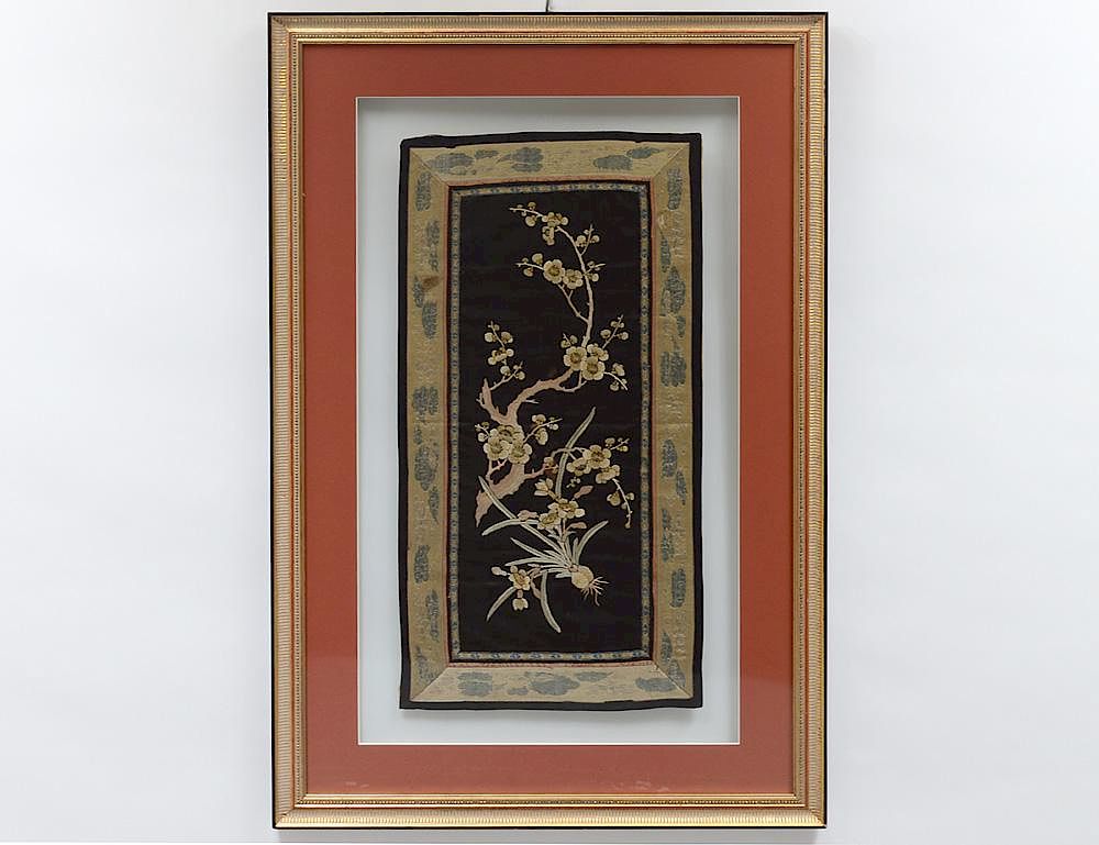 Appraisal: CHINESE th CENTURY SILK EMBROIDERY Measuring by Framed under glass