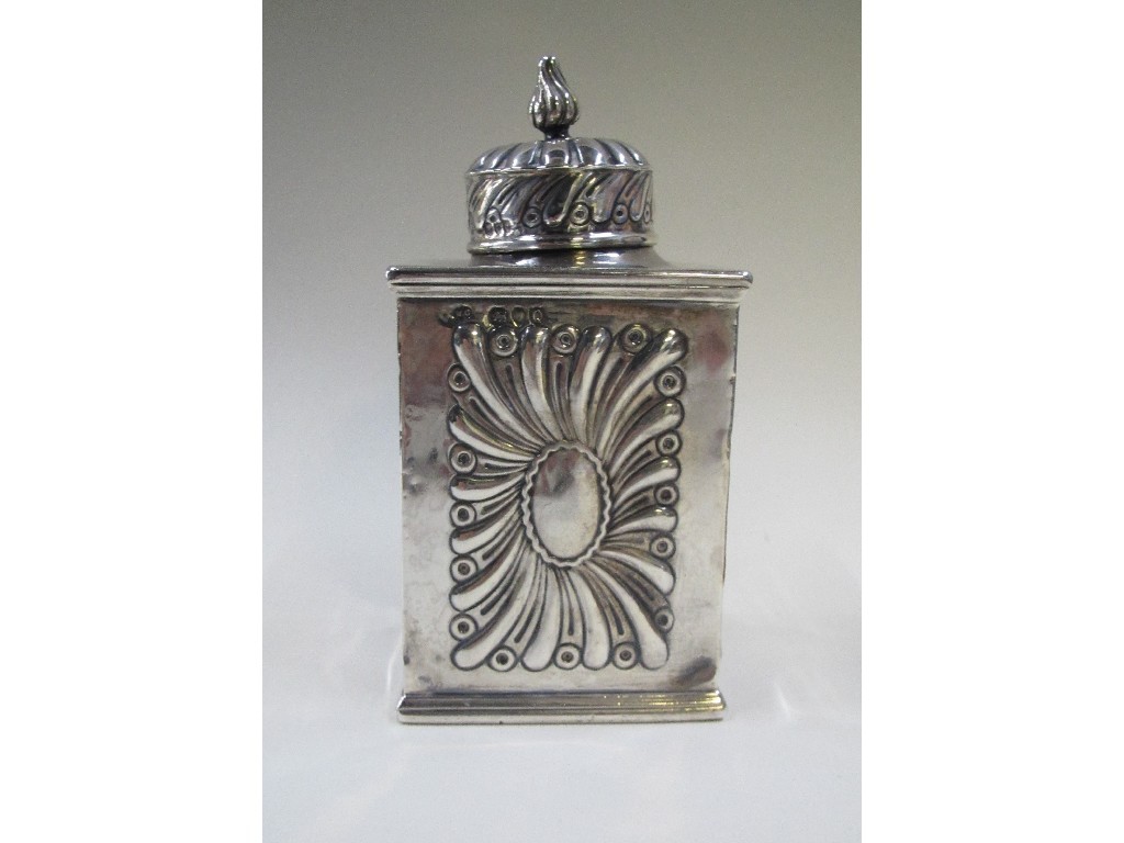 Appraisal: A Victorian silver tea caddy of rectangular form with embossed