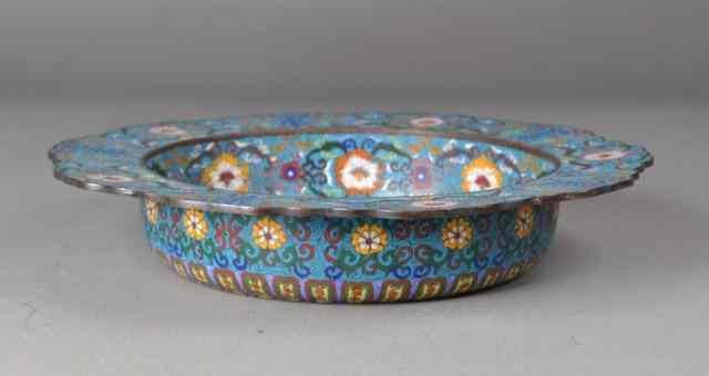 Appraisal: A Fine Chinese Ming Cloisonn BasinOf lotus shape with deep