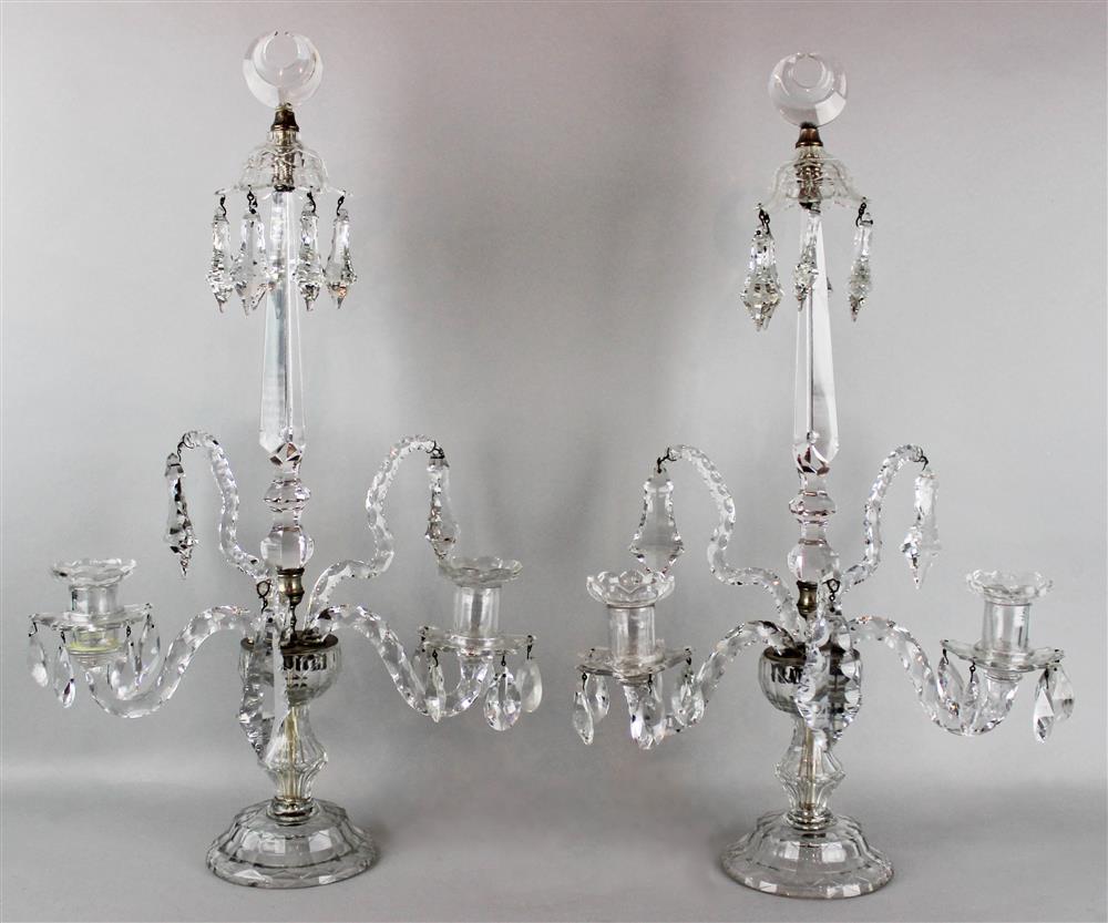 Appraisal: PAIR OF GEORGE III CUT GLASS TWO-LIGHT CANDELABRA last quarter