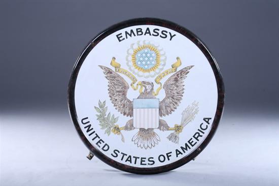 Appraisal: AMERICAN EMBASSY ENAMELED METAL OVER-DOOR MEDALLION Circa Round with multicolored