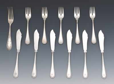 Appraisal: A Set of Coin Silver Fish Knives and Forks One