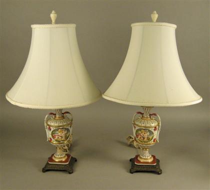 Appraisal: Pair of Capodimonte Table Lamps Styled with relief detailed putti