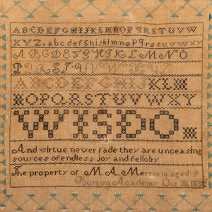 Appraisal: An English Needlework Embroidered Schoolgirl's Sampler Wrought by M A