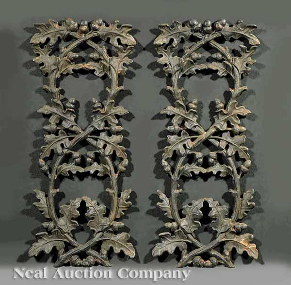 Appraisal: Five Antique American Cast Iron Railing Panels th c oak