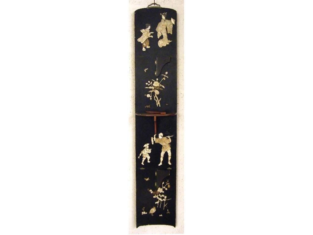 Appraisal: Pair of Japanese black lacquer rectangular wall shelves decorated in