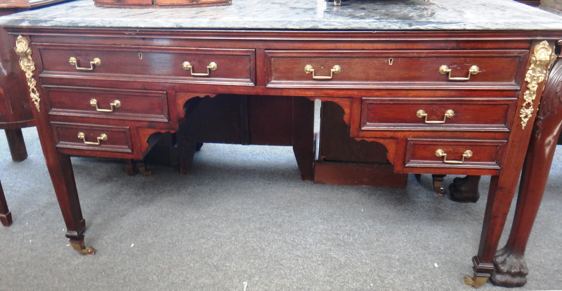 Appraisal: A Louis XVI style marble top bureau plat the gilt