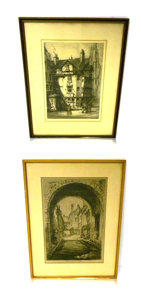 Appraisal: Two etchings Robert Logan Canadian etching circa depicts a French