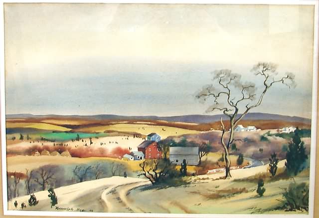 Appraisal: Bucks County farm landscape watercolor x SLL ' toning Artist