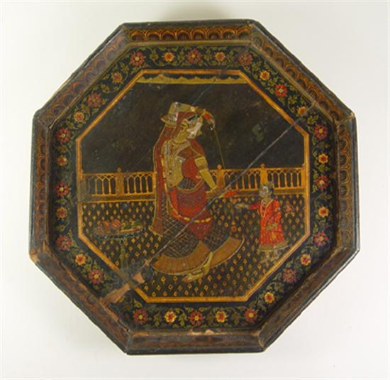 Appraisal: th Century Rajahastani Wedding Tray Octagonal tray with lacquer decoration