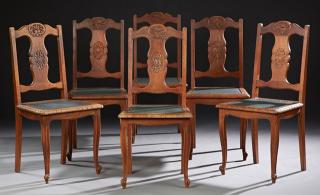 Appraisal: Set of Six French Louis XV Style Carved Oak Dining