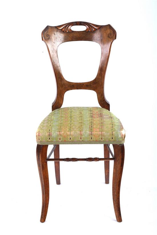 Appraisal: BIEDERMEIER STRING-INLAID WALNUT SIDE CHAIR th century Foliate carved crested