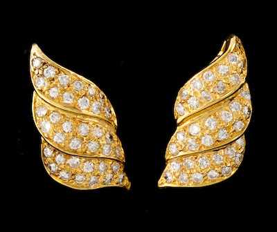 Appraisal: A Pair of Gold and Diamond Earrings k yellow gold