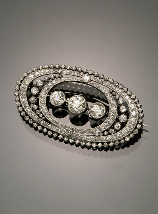 Appraisal: Edwardian Platinum and Diamond Brooch Circa The oval openwork mount