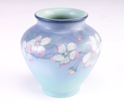 Appraisal: ROOKWOOD Vellum bulbous vase painted by Ed Diers with white