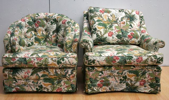 Appraisal: A four piece all-over chintz upholstered lounge suite comprising a