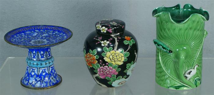 Appraisal: Assorted Oriental lot consisting of a Peking enamel pedestal dish