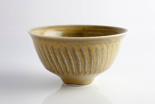 Appraisal: David Leach British - Bowlceladon with fluted sidesimpressed potter's seal